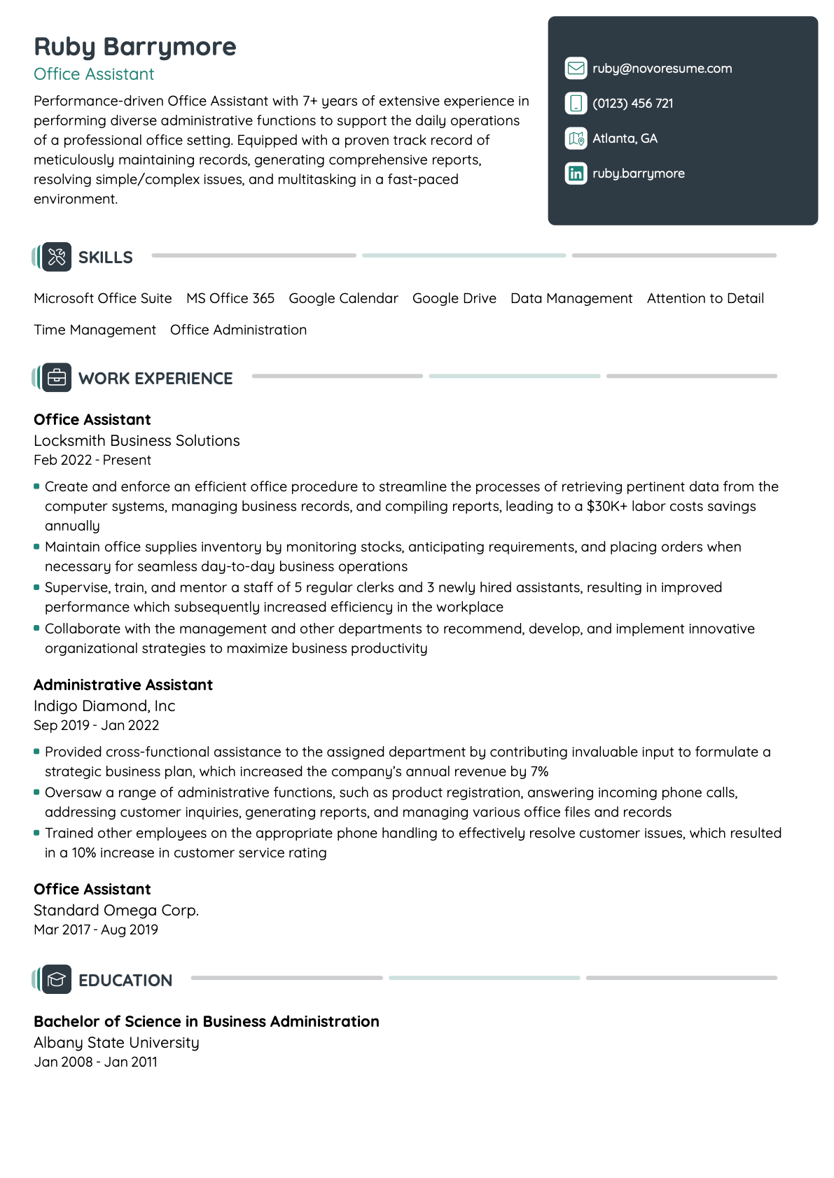 The same resume rebuilt in Novorésumé, scored 97% and approved