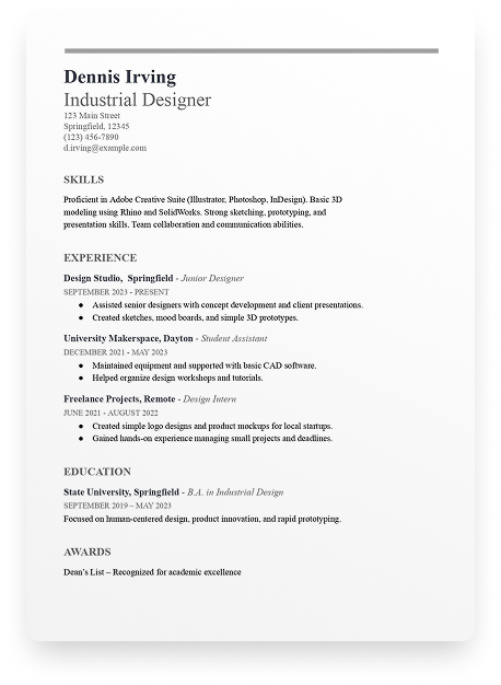 Generic resume example from a competing resume builder